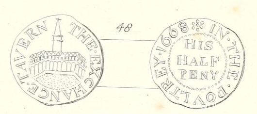The Exchange tavern in the Poultrey, 1668, his halfpenny
